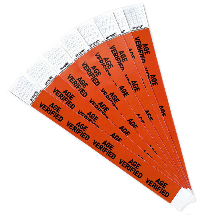 Age Verified - Orange | Full Color Tyvek Wristbands - Backstage Supplies