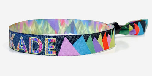 Woven wristbands with plastic sliding clip closure, Woodstock